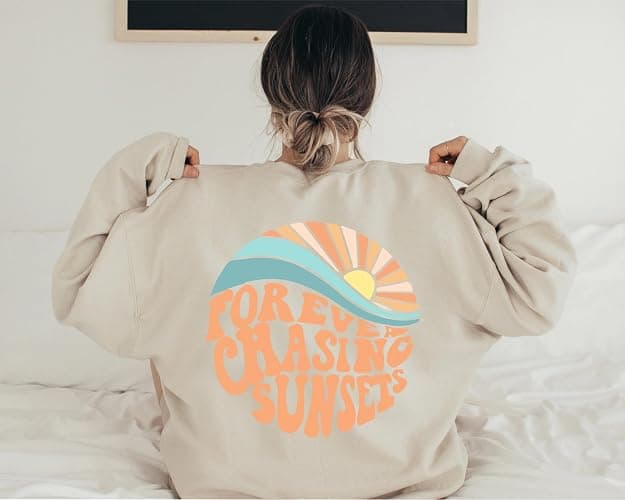Forever Chasing Sunsets Hoodie Aesthetic Words On Back Cute Trendy Pullover Gifts thumbnail 7