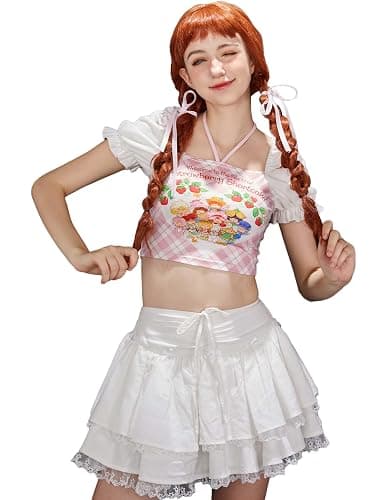 Micotaku Strawberry Shortcake Women's Long Sleeves T-Shirt Cute Strawberry Tight Tee Top - Image 1
