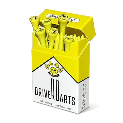 P*ss Missile Driver Darts, Premium Bamboo Golf Tees, Pack of 18 | 83mm (3.25") Wooden Tees - Durable, Eco-Friendly | Memorable Gift for Golfers, Iconic Packaging - Yellow - 18pk