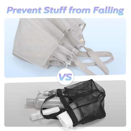 famichan Mesh Shower Caddy Portable with Drawstring, Dorm Room Essentials for College Students, Grey Shower Bag for Camping,Swimming,Gym,Travel,Bathroom thumbnail 4