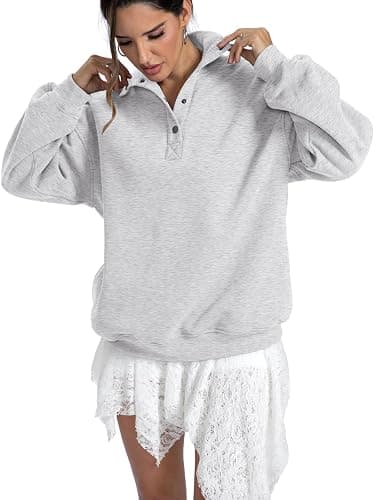 EasyGala Womens Fleece Sweatshirts Oversized Henley Neck Long Sleeve Button Pullover Tops Trendy Outfits Clothes 2026 thumbnail 6