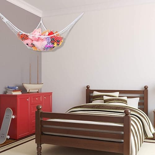 KOHUIJOO Toy Hammock for Stuffed Animals, Stuffed Animal Hammock Net Jumbo Plush Toy Storage Cornet Net 70" Wall Sling Large Teddy Bear Storage Organizer White thumbnail 2