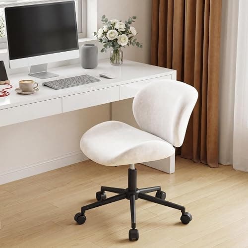 DurayLoly Vanity Chair with Wheels,Ergonomic Desk Chair with Back | 360° Swivel, Height Adjustable, Small Desk Chair for Bedroom, Makeup Room, Dorm, 300 lbs White thumbnail 3