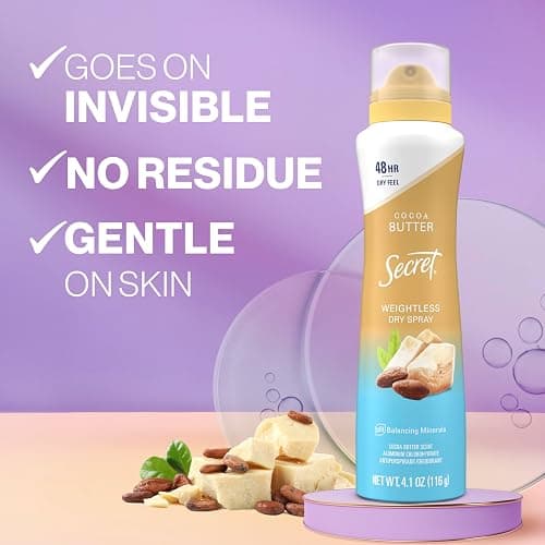 Secret Dry Spray Antiperspirant Deodorant for Women, 48hr Weightless Sweat & Odor Protection, Gentle on Skin, Cocoa Butter Scent, 4.1 oz thumbnail 4