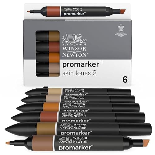 Winsor & Newton, Promarker, Skin Tones II, Set of 6, Alcohol Based Dual Tip Marker - Image 1