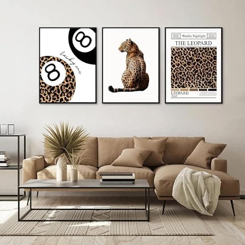 3 pcs Trendy Leopard Canvas Wall Art Funky Lucky 8 Ball painting picture Stylish Female Aesthetic wall decor Preppy Cheetah poster print Artwork for Girly Bedroom Apartment Dorm 12x16in Unframed thumbnail 7