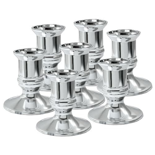 Hordion 24Pcs Taper Candle Holder Silver Plastic Candlestick Holders Decorative Table Centerpiece for Wedding Candlelight Dinner Bridal Showers Party Decor thumbnail 3
