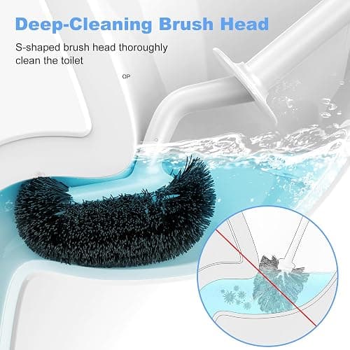 HAMITOR Toilet Bowl Brush Holder Set: Curved Design with Holder for Deep Cleaning Under Rim - Compact Hidden Scrubber for Small Space - Modern RV Bathroom Accessories - White 1 Pack thumbnail 2