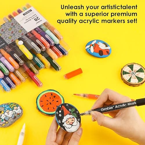 Grabie Acrylic Paint Pens Markers, 28 Colors, 0.7 mm, Extra Fine Tip Drawing Markers, Premium Paint Pens for Painting on Various Surface, Art Supplies, Set of 28 thumbnail 6