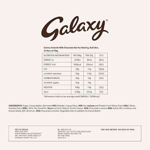 Galaxy Smooth Milk Chocolate Bar Bulk Box, Chocolate Gift, Milk Chocolate, Bulk Chocolate, 24 x 100g thumbnail 2