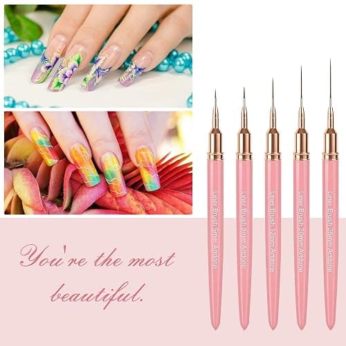 Artdone Metallic Nail Art Pens, Liner Brushes Set, 5PCS Pink Color Nail Tools For Long Lines, Thin Details, Fine Drawing, Liner Brush UV Gel Polish Painting Nail Design Sizes 5/8/12/20/25mm - Pink thumbnail 6