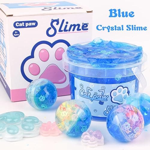 Blue Crunchy Cat's Paw Slime,Super Soft and Non-Sticky, Great for Birthday Gifts for Girl and Boys,Party Favors,Christmas Stocking Stuffers（300ml） thumbnail 2
