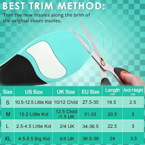 ROCKTAKIN Kids Arch Support Shoe Insoles, Plantar Fasciitis Orthotics Inserts Strong Support for Children's High Arch, Flatfoot Pain Relief, Posture Improve thumbnail 5