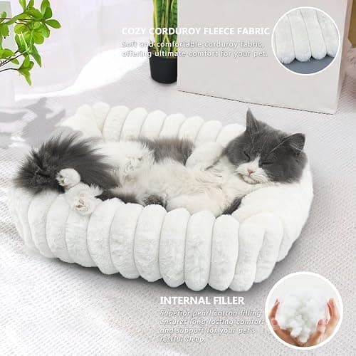Dog Beds for Very Small Dogs & Cats - Washable Rectangle Comfy Sleeping Puppy Bed Cuddler with Anti-Slip Bottom, Soft Calming Plush Pet Sofa Bed for Indoor Kittens & Puppies, XS (18"x14"x4", Cream) thumbnail 2