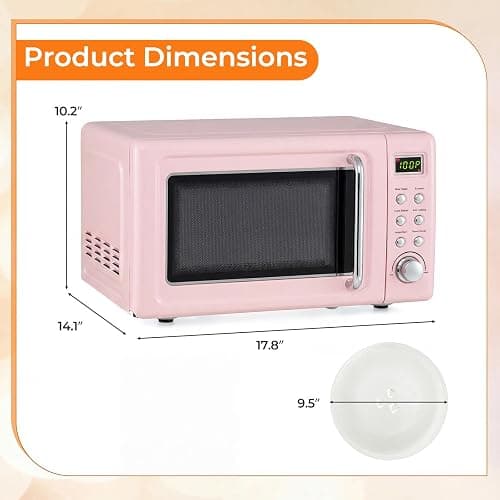 ARLIME Retro Microwave 0.7Cu.ft, 700 Watt Countertop Microwave with 5 Micro Power Defrost & Auto Cooking Function, LED Display, Child Lock, Pink Small Microwave for Kitchen, RV, Dorm thumbnail 3