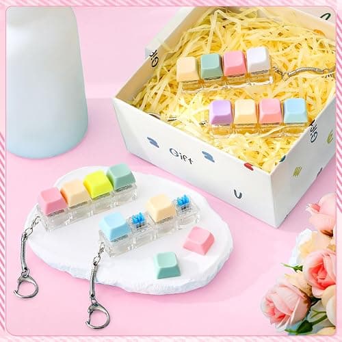Halloscume 4 Pcs Keyboard Adult Fidget Clicker 4-in-1 Keyboard Fidget Keychain Cube Mechanical Key Button Clicker Stress Relief Gift for Office Home to Pass The Time (Pastel Colors) thumbnail 2