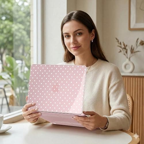 TWOLSKOO for MacBook Neo 13 inch Case 2026 A3404 A18 Pro Chip, Plastic Hard Shell Pattern Case with Type C Adapter, 2 Webcam Covers, Keyboard Cover & Screen Protector, Blush Polka Dot thumbnail 3