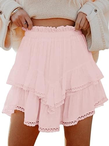Aoudery Flowy Shorts for Women Casual Boho Ruffle Tiered Skorts High Waist Mini Skirts Golf Tennis Crochet Shorts - Image 1