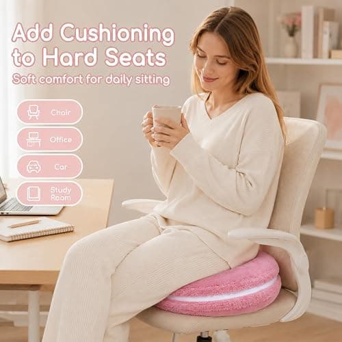ChezMax Macaron Pillow Plush Back Bolster Cushion Microbead Throw Pillow Case Round Seat Cushion Home Decor Pillow for Sofa Bedroom Office Dormitory Car 14.5" Pink thumbnail 7
