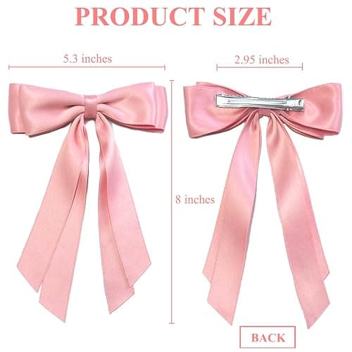Hair Bows for Women Bow Clips Cute Ribbons Girls Ribbon Bows BowKnot Barrettes Tassel Bow Clips Fashion Hair Accessories for Women, Pink & Beige thumbnail 4