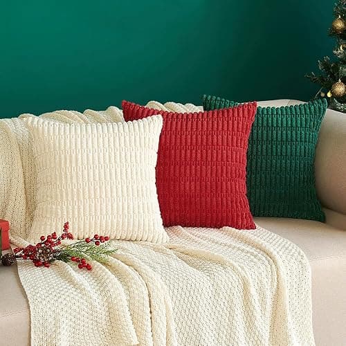MIULEE Pack of 2 Corduroy Decorative Throw Pillow Covers 18x18 Inch Soft Boho Striped Pillow Covers Modern Farmhouse Home Decor for Sofa Living Room Couch Bed Cream White thumbnail 7