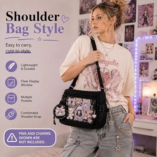 Inshere Ita Messenger Bag, Nylon Cute Pin Display Crossbody Bags Handbags Kawaii Shoulder Purse thumbnail 4