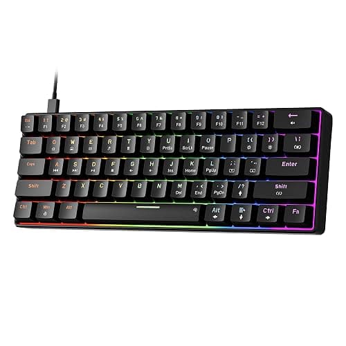 Newmen GM611 Mechanical Keyboard,LEDBacklit Wired Gaming Keyboard RedSwitch | Compact Portable,Mini 61 Keys,LED Backlit,60 Percent Mechanical Keyboard,Black Keycaps,Windows Laptop PC,Linear Red Switches - Image 1