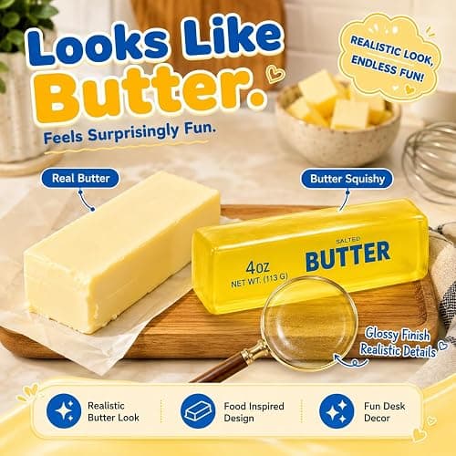 Butter Squishy, Squeeze Soft Butter Luck Squishy Skin Slow Rising Sensory Stress & Anxiety Relief Fidget for Adults Gift Novelty Anxiety Calming Desk Party Favors thumbnail 3