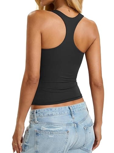 EasyGala Womens Padded Racerback Tank Tops Double Lined Built in Bra Cami | Sleeveless, Backless, Scoop Neck, Halter, Y2k Camisole, Basic Fitted Shirts, Going Out, Summer, Fashion Clothes, Workout thumbnail 2
