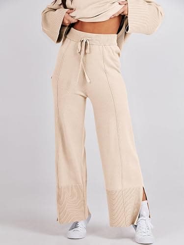ANRABESS Womens 2 Piece Outfits Oversized Knit Sweater Set Wide Leg Pant Cozy Lounge Matching Pajama Sets 2025 Trendy Clothes thumbnail 9