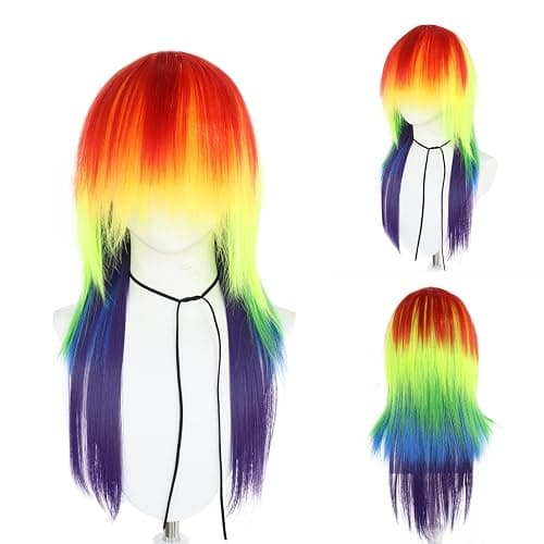 ANOGOL Rainbow Wig Women Men Scene Wig Long Straight Rainbow Wigs | +Hair Cap 24 Inch Long Multicolored Wigs for Anime Cosplay Pride Day Outfit LGBT Costume Mardi Gras Hair Halloween Party thumbnail 5