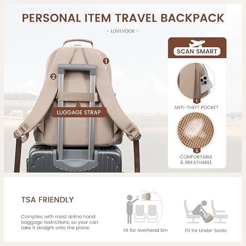 LOVEVOOK Laptop Backpack for Women with Pouch Pocket for Large Capacity Cup,15.6 Inch Laptop Computer Bag Travel Backpack Purse,Waterproof Work Business Backpack College Teacher Bags,Beige-Khaki thumbnail 6