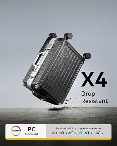 Carry On Luggage with Spinner Wheels, 8010S Aluminum Frame Zipperless Polycarbonate Hard Shell Suitcase (ZX-Core, Silver, 20 Inch) thumbnail 5