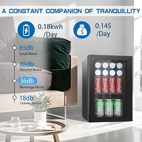 Erivess Compact Freestanding Beverage Refrigerator, 24 Can/0.9 Cubic Feet Mini Fridge with Acrylic Front Door for Soda, Beer or Wine, Under Counter Small Refrigerator with Adjustable Shelves for Home thumbnail 4