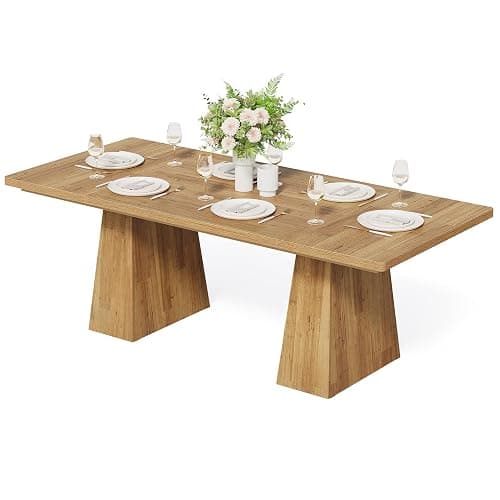 LITTLE TREE Dining Table for 6 People, Wooden Dining Table, Rectangle Table with Heavy Duty Legs, Modern Dining Table for Kitchen, Dining Room, Light Brown thumbnail 3