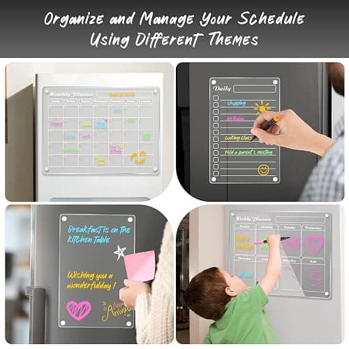 Planning Pads 4Pcs Fridge Calendars 2025 Acrylic Magnetic Calendar for Refrigerator Fridge White Board Calendar Chalk Dry Erase Magnets Chalkboard Monthly Weekly Planner with 6 Highlight Markers - MTH+WK+DLY+MEMO thumbnail 4