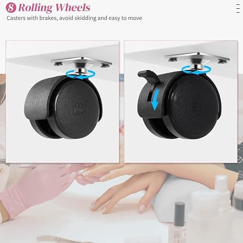 OmySalon Manicure Table Nail Desk for Nail Tech, Nail Table Beauty Salon Station w/Electric Dust Collector Acetone Resistant w/Lockable Wheel,Arm Rest thumbnail 7