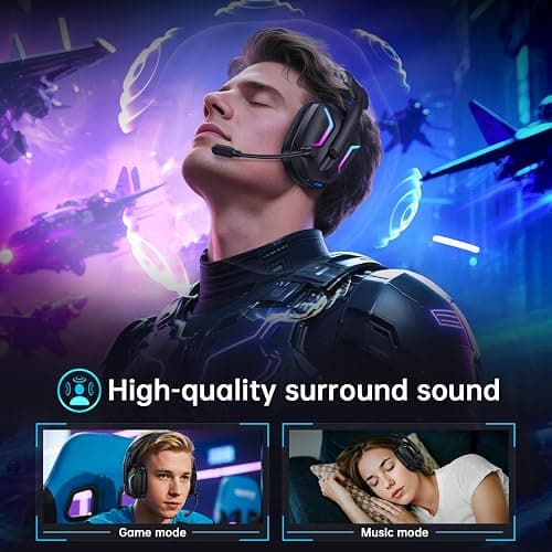 Fachixy FC300 Wireless Gaming Headset with Mic - Bluetooth and 2.4GHz USB Gaming Headphones with 50Hr Battery & 3D Stereo Sound - For PS5, PS4,PC, Switch, Mobile, Blue thumbnail 6