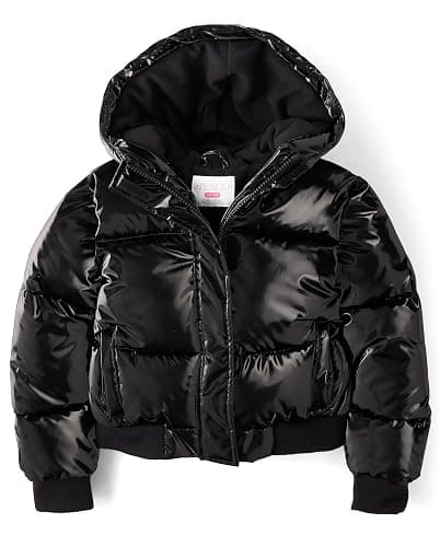 The Children's Place girls Water and Wind Resistant Hooded Zip Front Bomber Puffer Jacket - Image 1