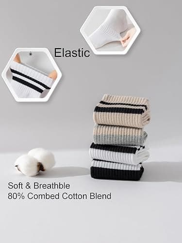YUWELL Womens Striped Crew Socks, Cotton Cozy Casual Socks for Women 4 Pairs, Size 5-10 thumbnail 3