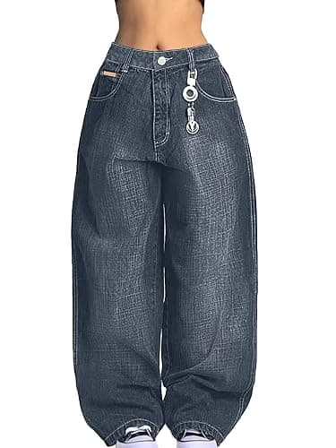 EMMIOL Women Boyfriends Hip Hop 90s Vintage Baggy Jeans Loose Denim Pants Mid-Low Waist Jeans thumbnail 2