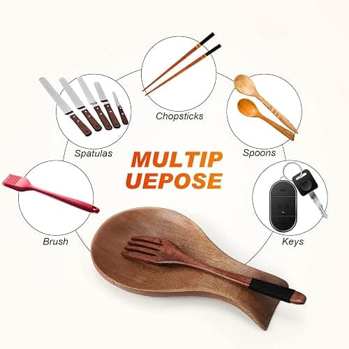 Patelai Acacia Wood Spoon Rest for Stove Top Bamboo Holder for Spatula Rest for Kitchen, Counter Spoon Holder for Countertop, Modern and Rustic for Farmhouse as Dining Table Decoration(Brown) thumbnail 5
