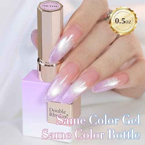 Double Rhythm 0.5 Oz Cat Eye Gel Polish with Magnet Same Color Same Bottle Holographic Glitter Shimmer Translucent Color Salon 15 ML Magnetic Nail Art (Purple-MC1158) thumbnail 5
