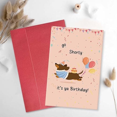 Qiavor Funny Dachshund Birthday Card, Go Shorty Birthday Card for Dog Lover, Cute Sausage Dog Bday Gift for Him Her thumbnail 4