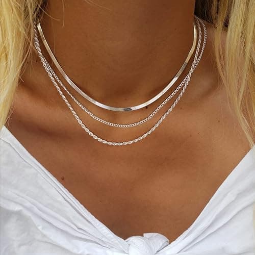 Freekiss Herringbone Necklace for Women,Dainty Gold Necklace,14k Gold Plated Snake,Gold Chain Choker Necklaces,Simple Gold Layered Necklaces,Gold Jewelry Gift for Women thumbnail 2