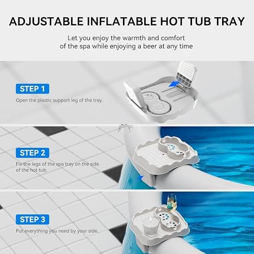 Anivia Hot Tub Table Tray, Adjustable Width 4.3" to 7.7" Hot Tub Accessories for Intex PureSpa, Nonslip Caddy Holds 2 Drinks, Keep Snacks-Drinks Handy and Dry, Fits Outdoor Inflatable Spa/Pool(Beige) thumbnail 5