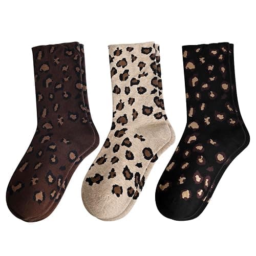 FIYIGO Women's Leopard Animal Crew Socks, Cheetah Print Novelty Funny Cotton Ankle Socks, 3 Pairs - Image 1