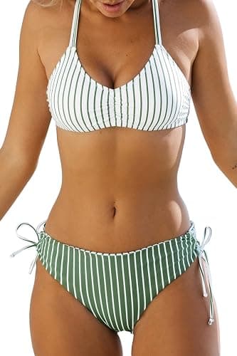 CUPSHE Women's 2 Piece Bikini Set Back Braided Straps with Reversible Bottom - Image 1