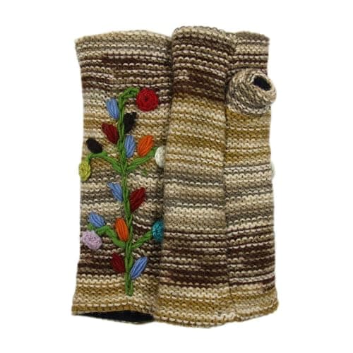 Hand Knit 100% Wool Fleece Lined Hand Warmer/Glove (BROWN/BEIGE/MULTI) thumbnail 2
