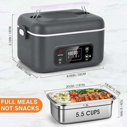 FALLCON F Heated Lunch Box, 1.2L (5.5 Cups) Cordless Electric Lunch Box with 24000mAh Battery, Portable Food Warmer for Work and Car, 5-Side Heating, Leakproof, Smart Timer & Display thumbnail 2